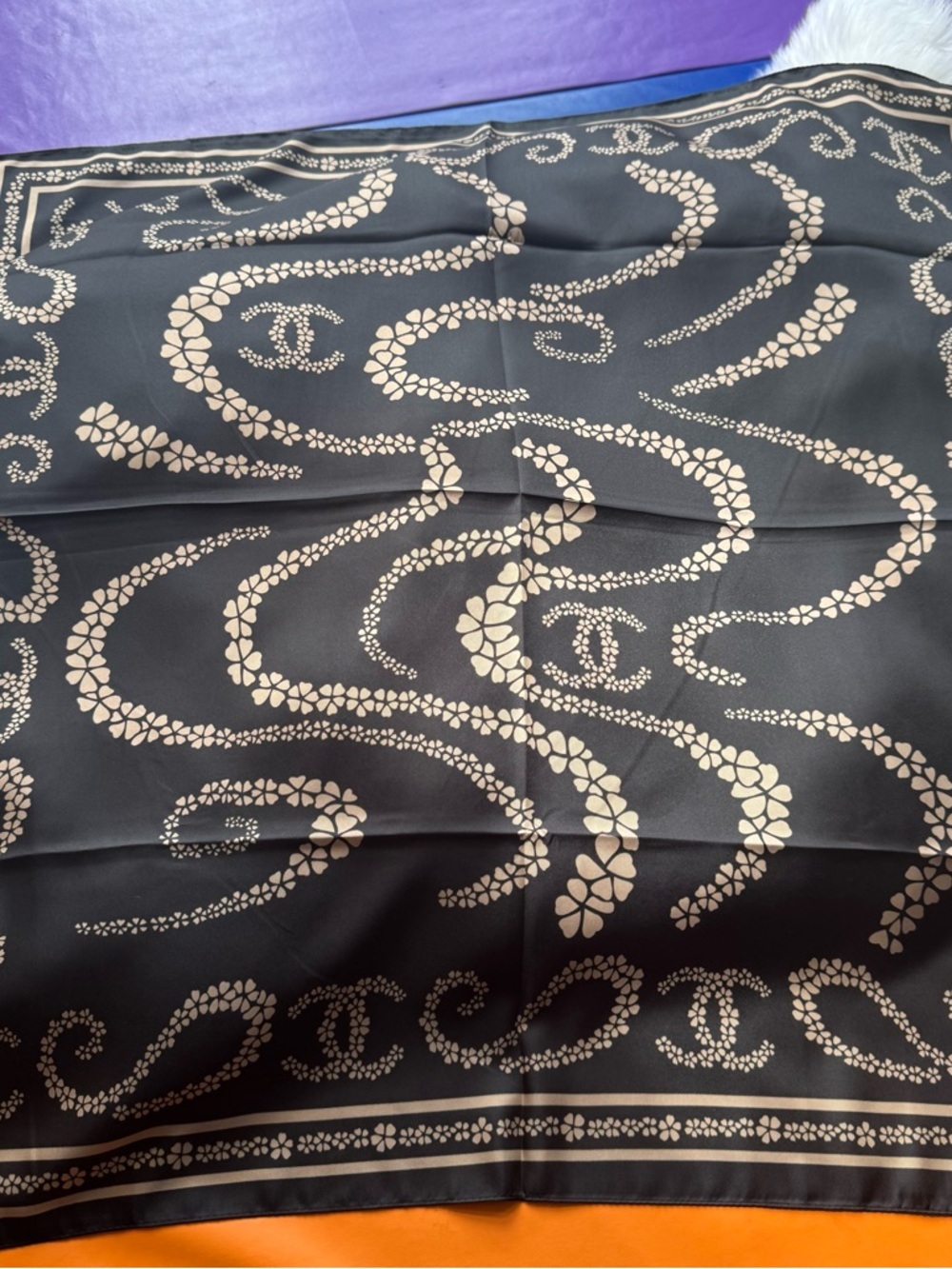 Chanel luxury vibes silky scarf 35x35‼️LAST ONE LEFT - Picture 2 of 6